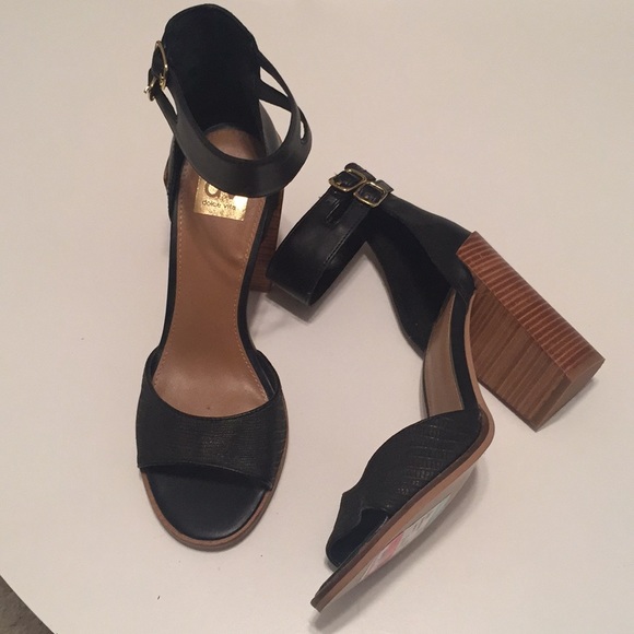black wooden block heel sandals
